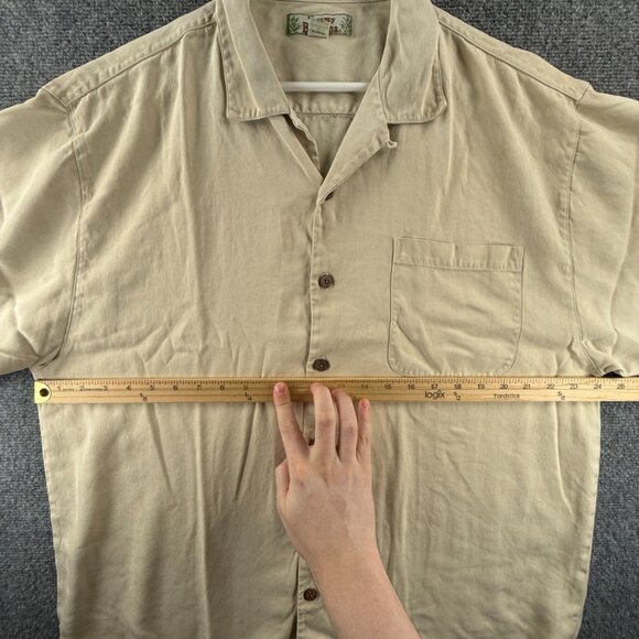 Tommy Bahama Herringbone XL All Silk Camp Short Sleeve Loop Beige Shirt Vacation - Picture 5 of 16